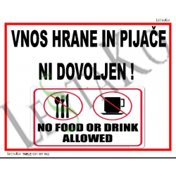 🚫 No Food or Drink Allowed 🍔🥤 Warning Sign – Size: 50x40 cm.